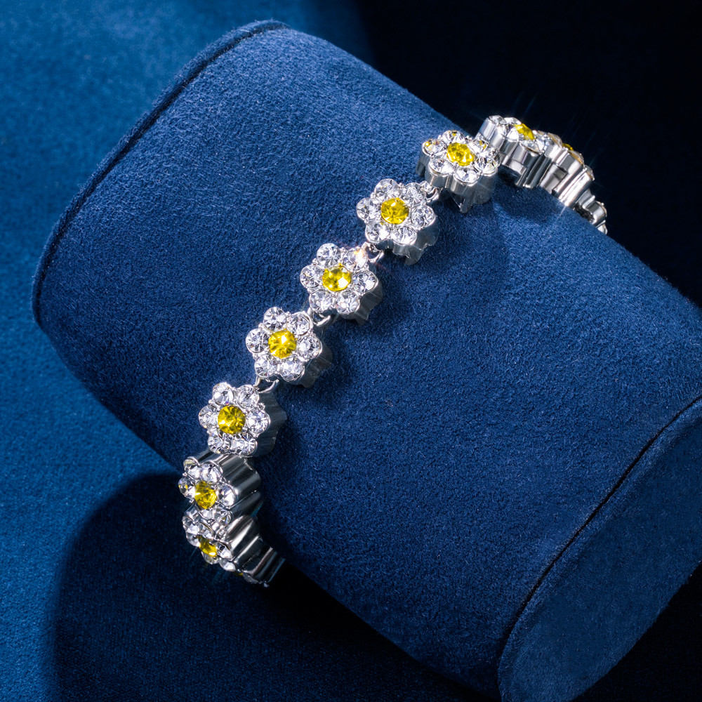 Iced Out 10mm Yellow Stone Flower Bracelet Gold With Street Luxury Shine - Image 3