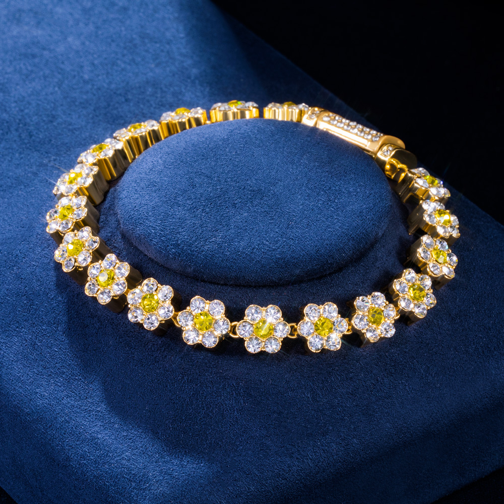 Iced Out 10mm Yellow Stone Flower Bracelet Gold With Street Luxury Shine - Image 4