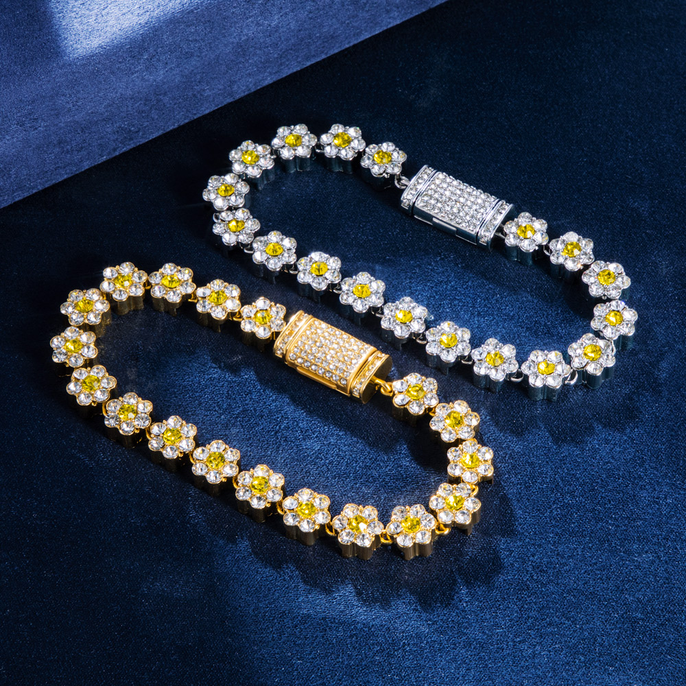 Iced Out 10mm Yellow Stone Flower Bracelet Gold With Street Luxury Shine - Image 5