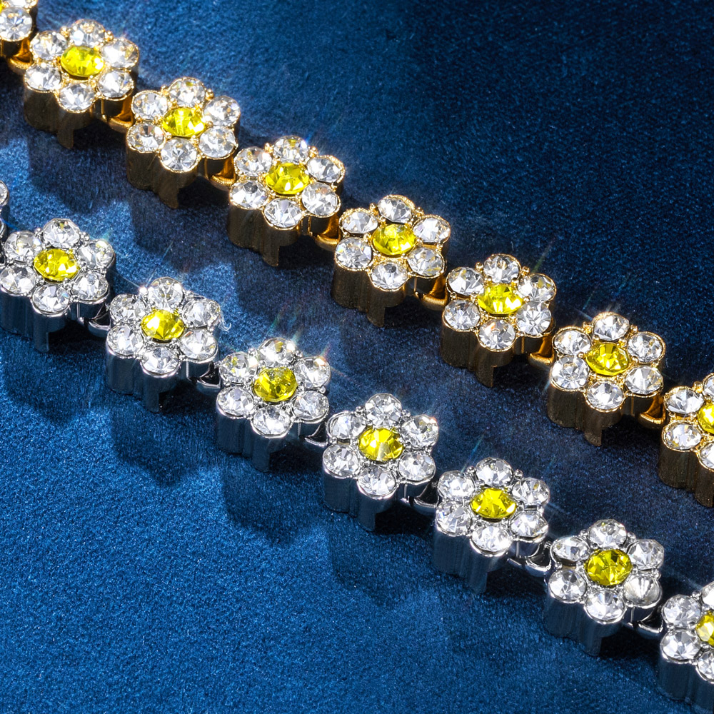 Iced Out 10mm Yellow Stone Flower Bracelet Gold With Street Luxury Shine - Image 6
