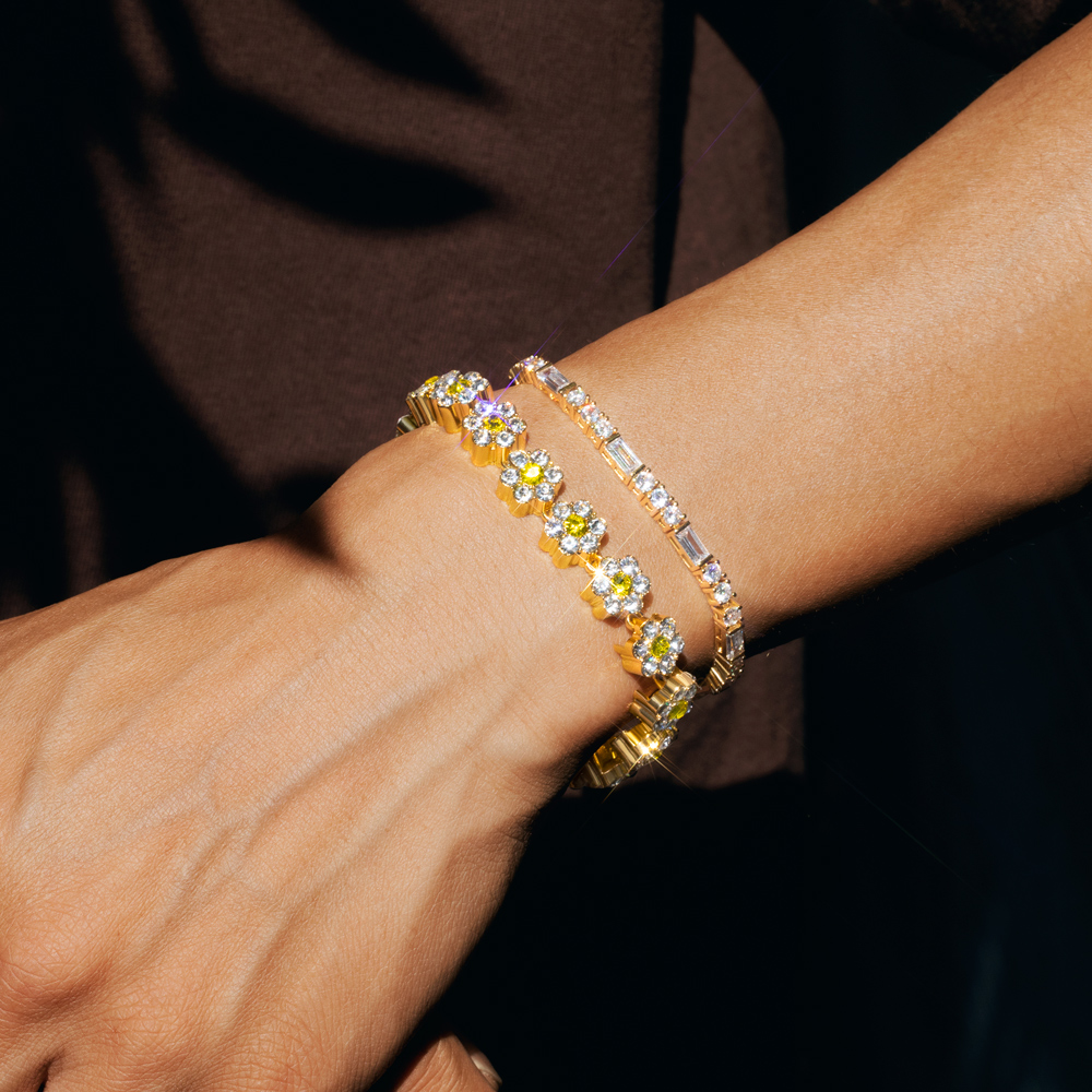 Iced Out 10mm Yellow Stone Flower Bracelet Gold With Street Luxury Shine - Image 7