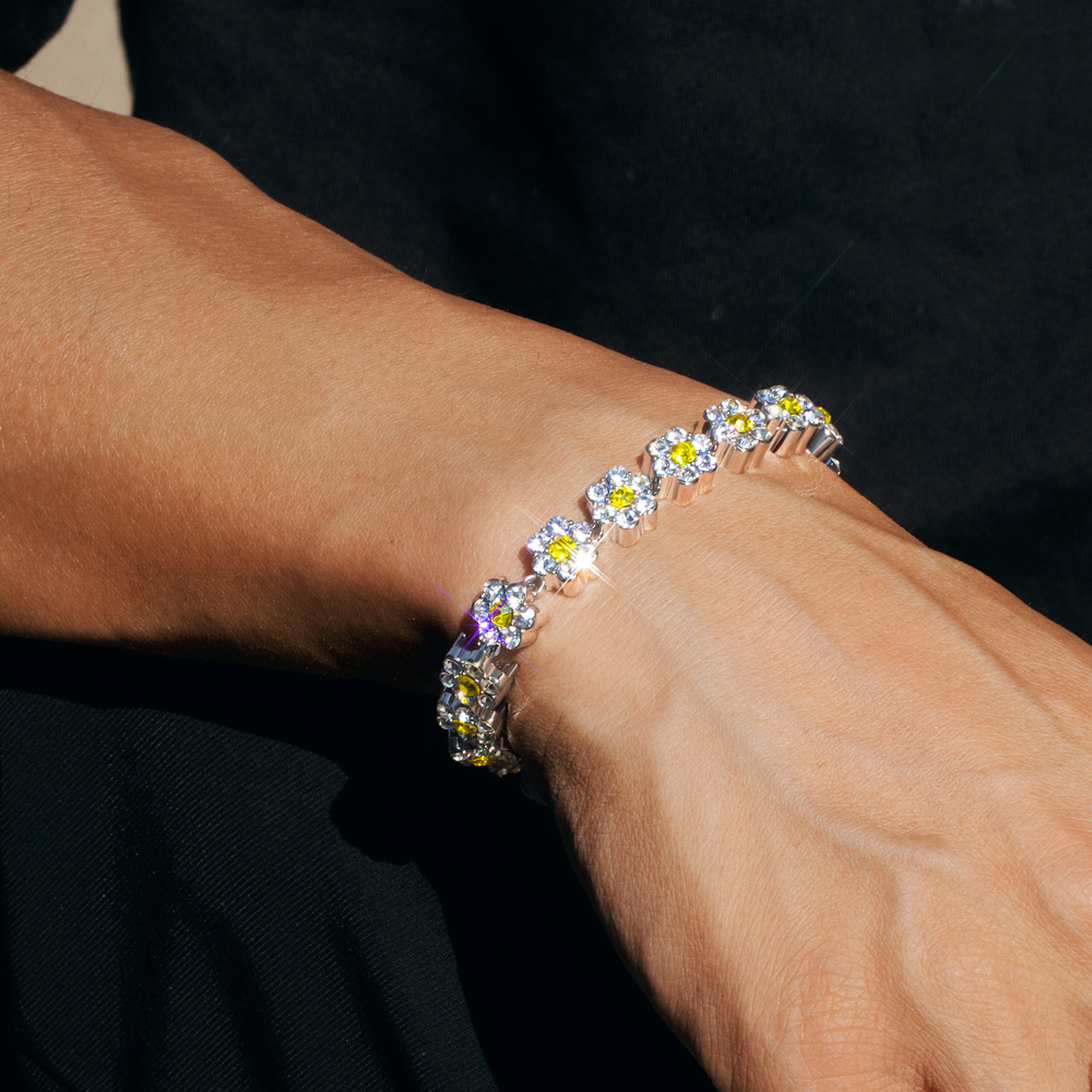 Iced Out 10mm Yellow Stone Flower Bracelet Gold With Street Luxury Shine - Image 8