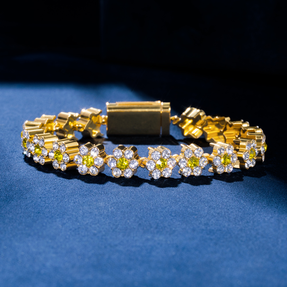 Iced Out 10mm Yellow Stone Flower Bracelet Gold With Street Luxury Shine