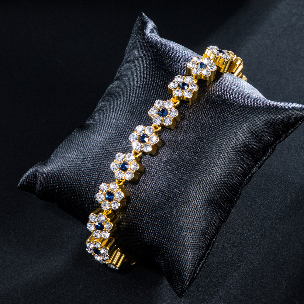 Iced Out 10mm Dark Blue Stone Flower Bracelet Gold With Street Luxury Shine - Image 3