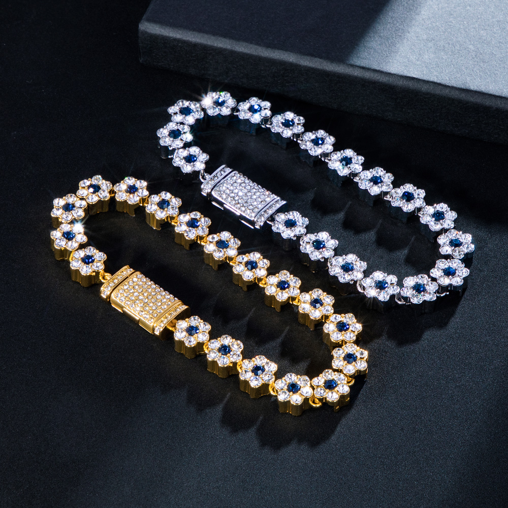 Iced Out 10mm Dark Blue Stone Flower Bracelet Gold With Street Luxury Shine - Image 4