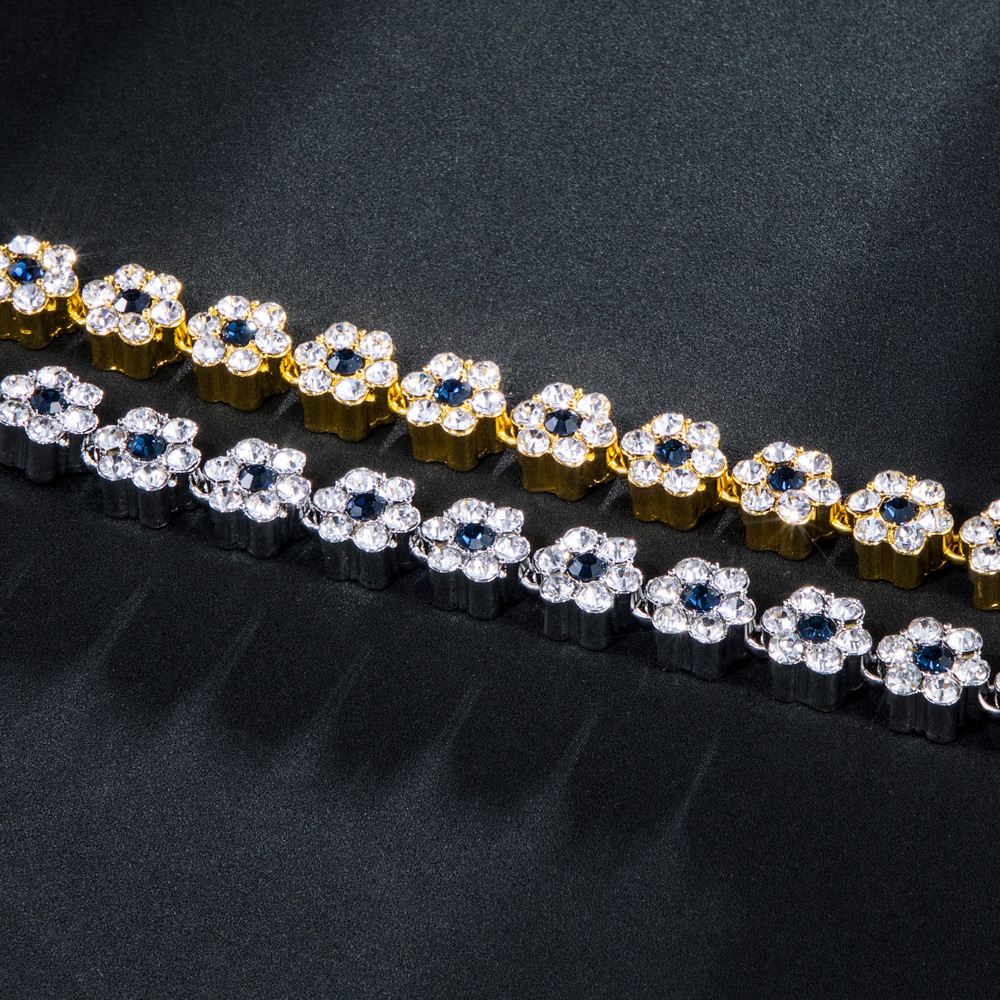 Iced Out 10mm Dark Blue Stone Flower Bracelet Gold With Street Luxury Shine - Image 5