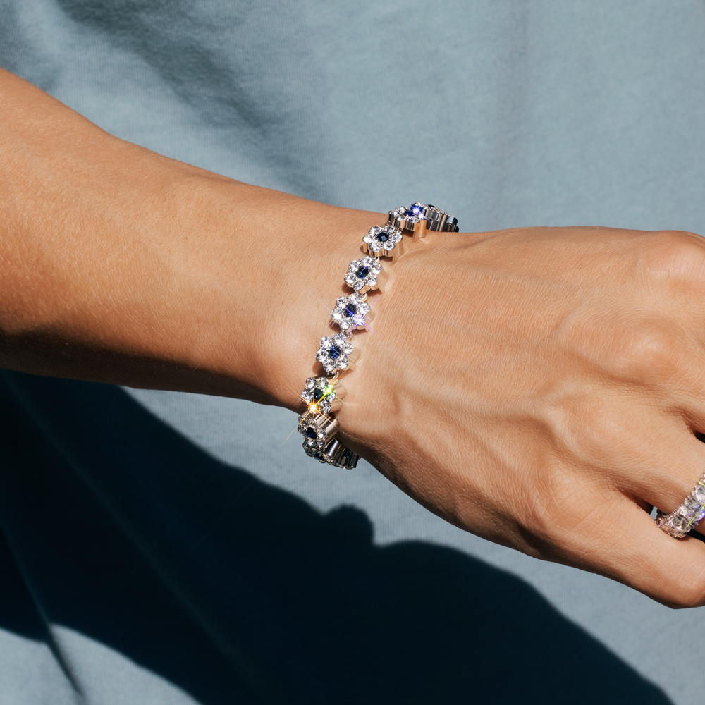 Iced Out 10mm Dark Blue Stone Flower Bracelet Gold With Street Luxury Shine - Image 6