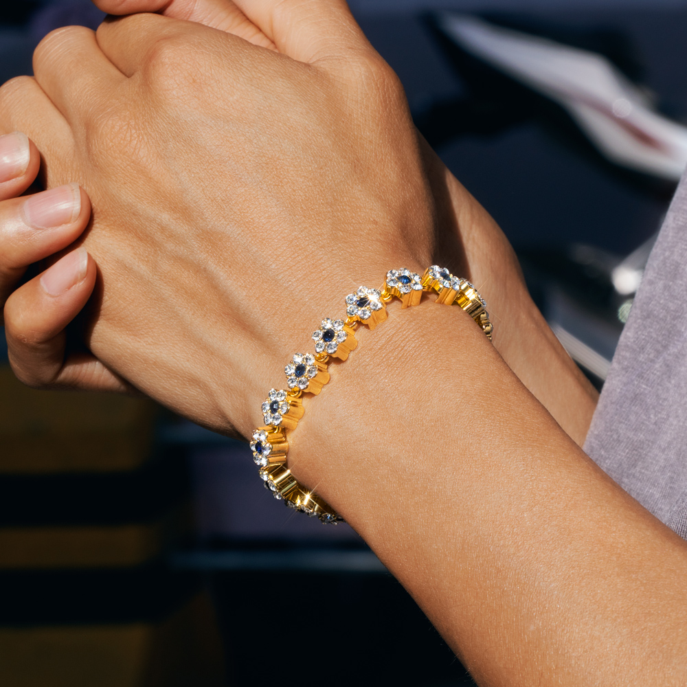 Iced Out 10mm Dark Blue Stone Flower Bracelet Gold With Street Luxury Shine - Image 7