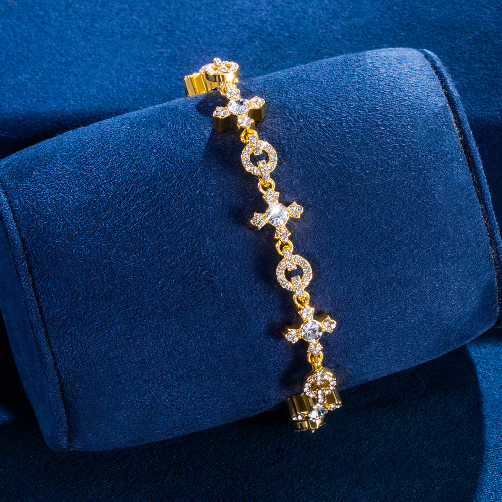 Iced Out Circle And Cross Bracelet In Gold With Street Luxury Shine - Image 3