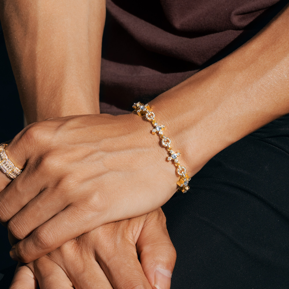 Iced Out Circle And Cross Bracelet In Gold With Street Luxury Shine - Image 5