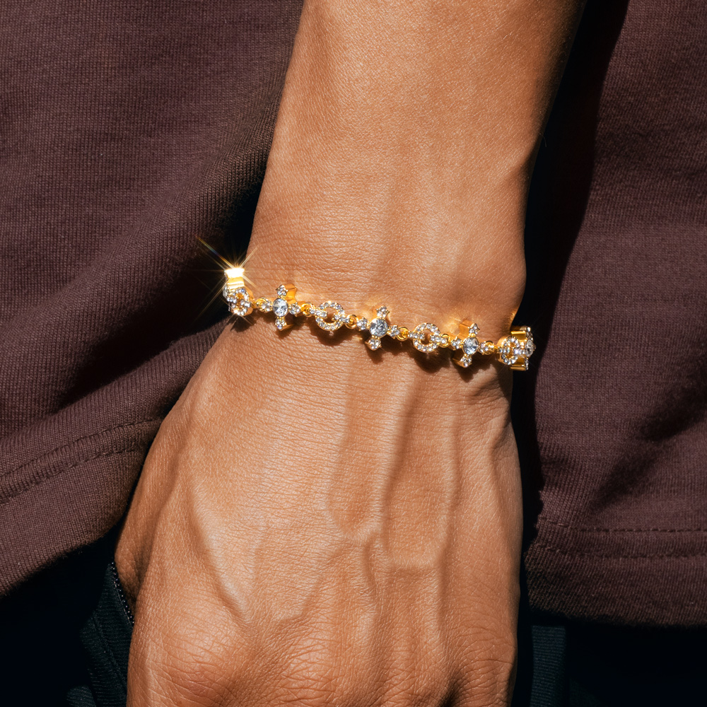 Iced Out Circle And Cross Bracelet In Gold With Street Luxury Shine - Image 6