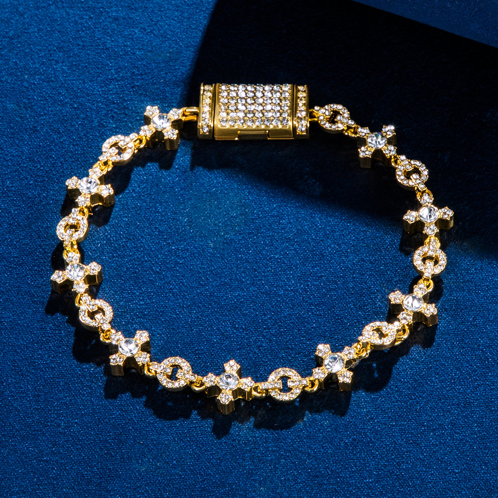 Iced Out Circle And Cross Bracelet In Gold With Street Luxury Shine