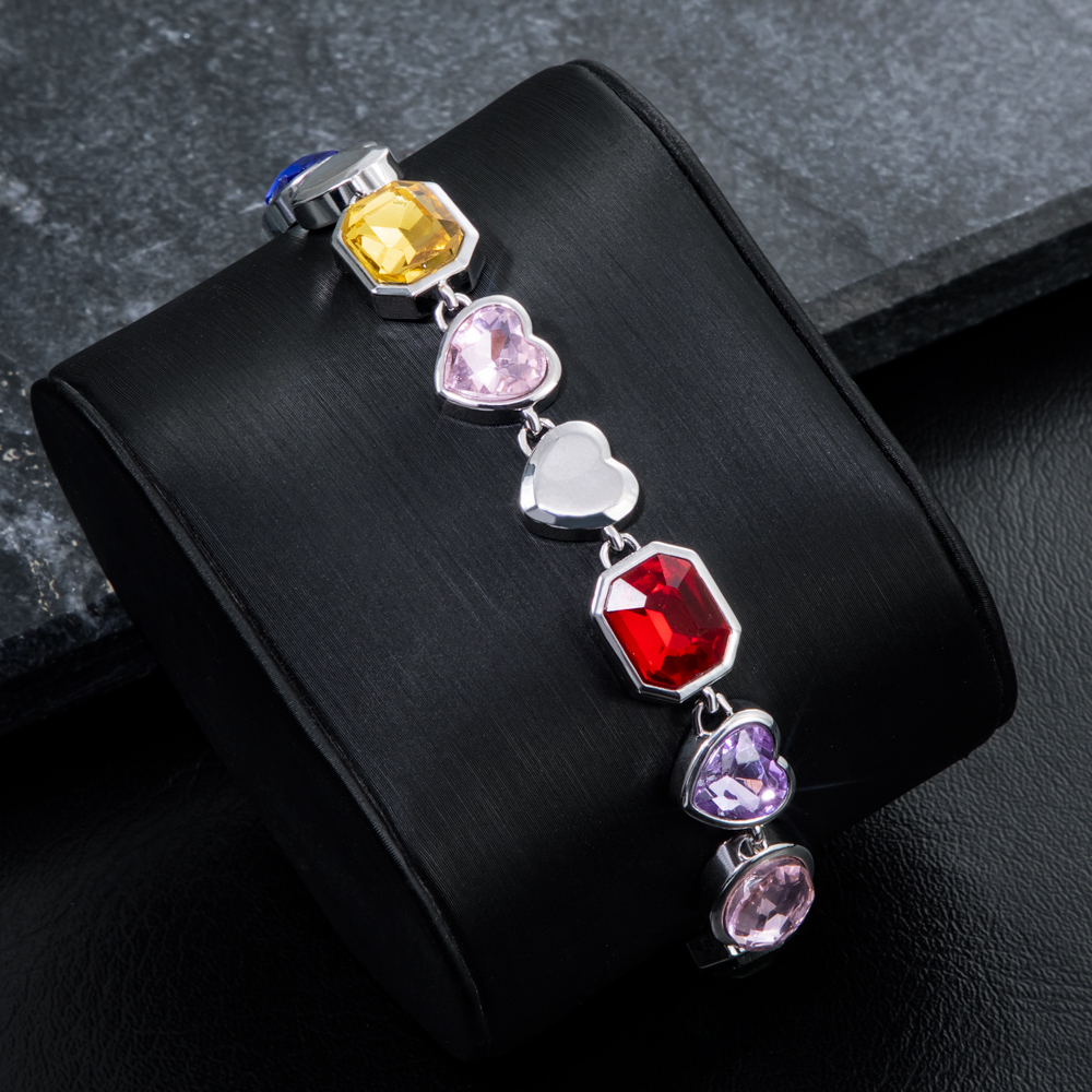 10mm Multi-color Diamonds Bracelet In White Gold With Street Luxury Shine