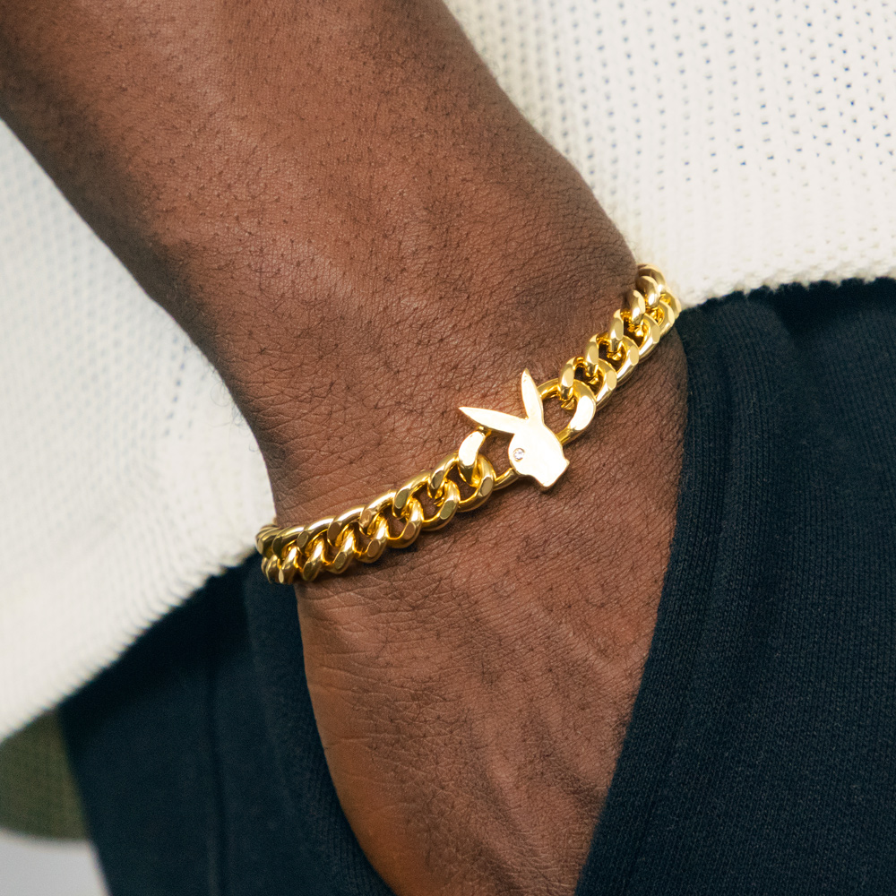 8mm Bunny Heads Cuban Bracelet In Gold Gold Shine With Street Luxury
