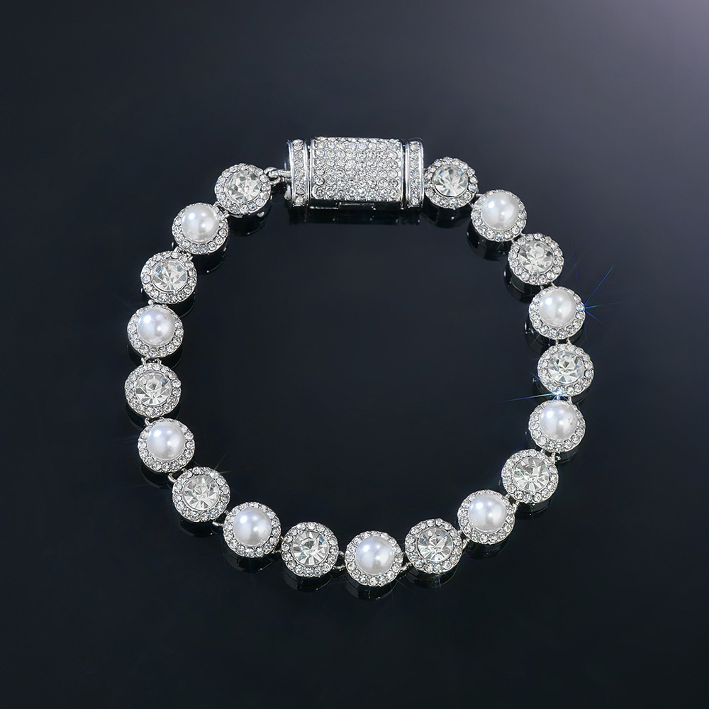 8mm Pearls Tennis Bracelet In White Gold Iced Out Shine With Street Luxury - Image 3
