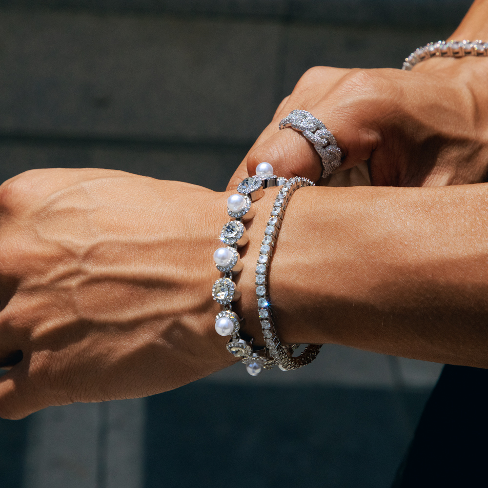 8mm Pearls Tennis Bracelet In White Gold Iced Out Shine With Street Luxury - Image 5
