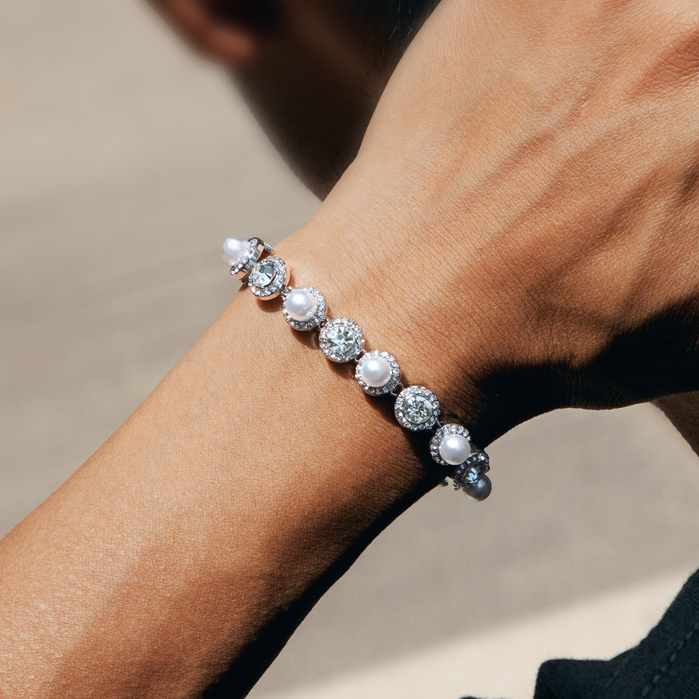 8mm Pearls Tennis Bracelet In White Gold Iced Out Shine With Street Luxury
