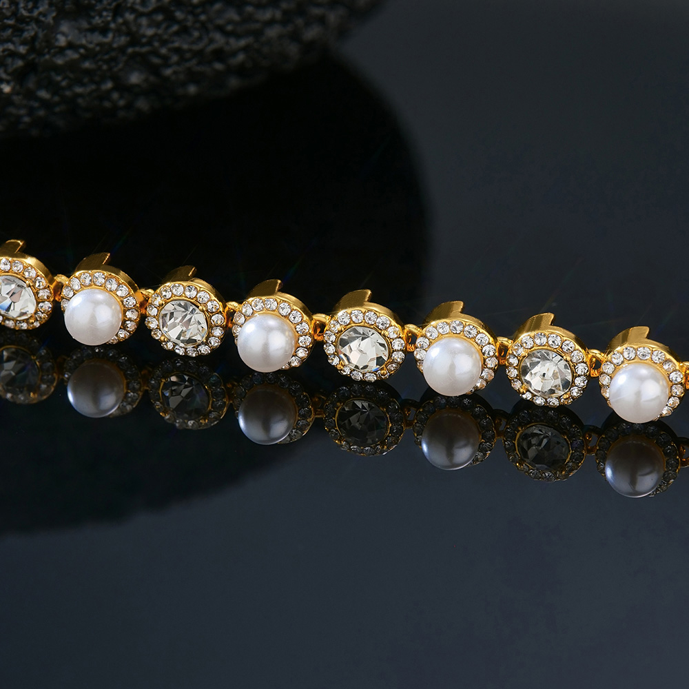 8mm Pearls Tennis Bracelet In Gold Iced Out Shine With Street Luxury - Image 3