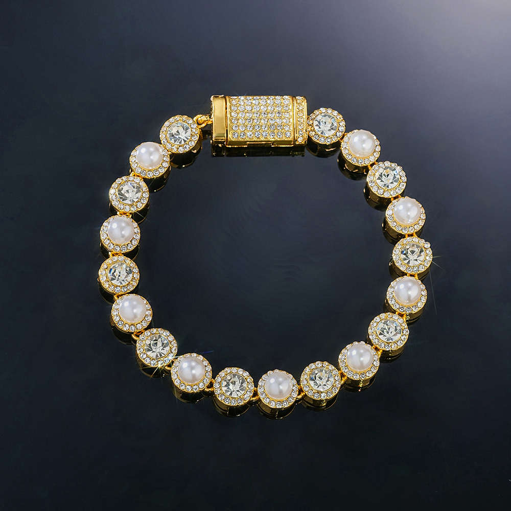 8mm Pearls Tennis Bracelet In Gold Iced Out Shine With Street Luxury - Image 4