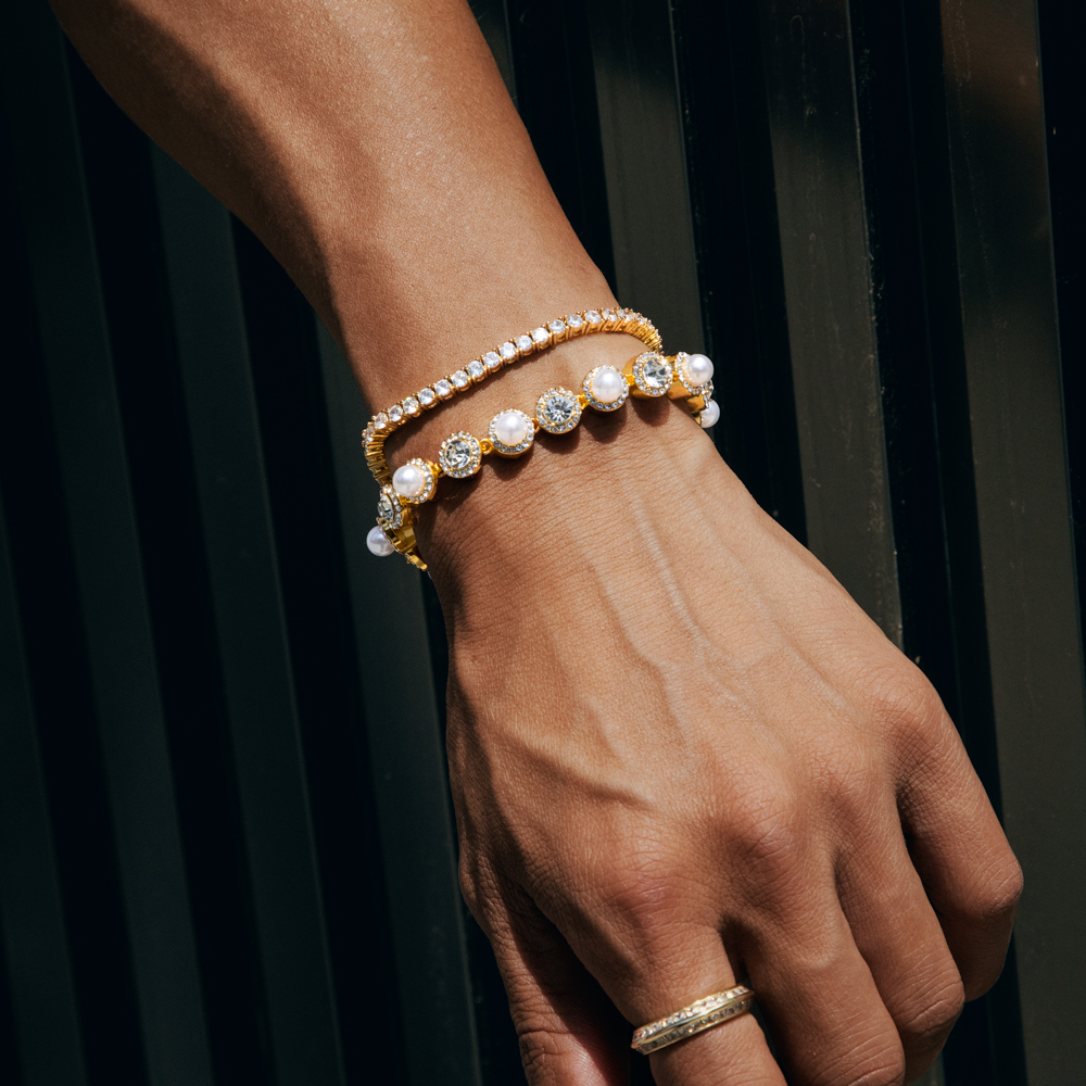 8mm Pearls Tennis Bracelet In Gold Iced Out Shine With Street Luxury - Image 5