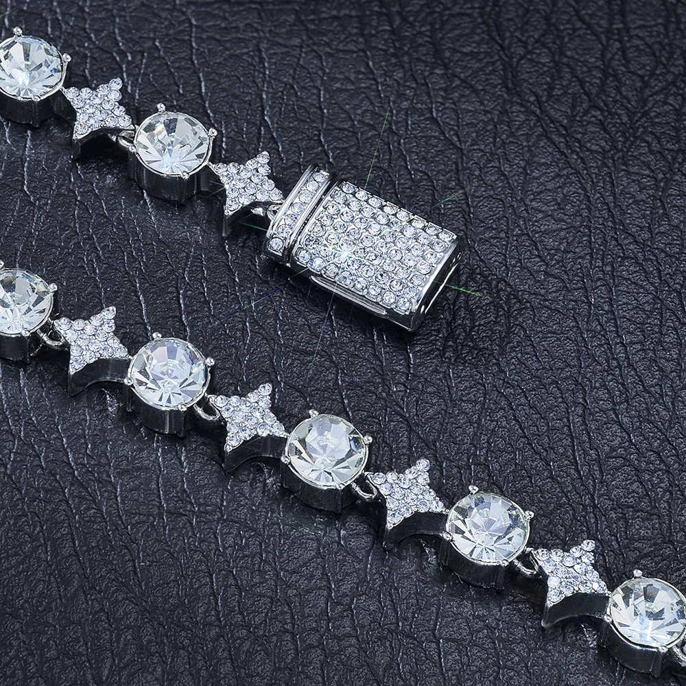 8mm Iced Out Quadrangular Star Bracelet In White Gold With Gold Shine - Image 4