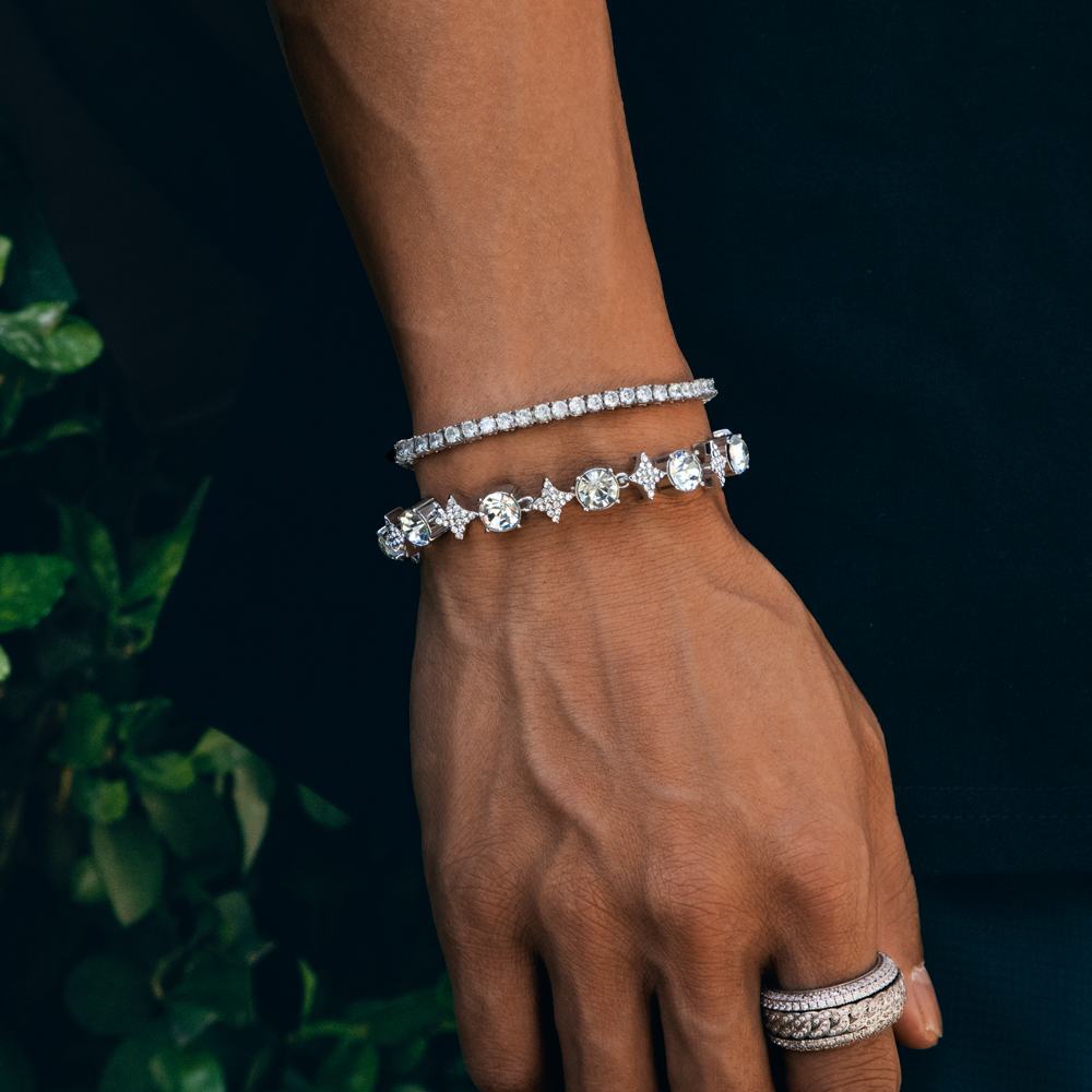 8mm Iced Out Quadrangular Star Bracelet In White Gold With Gold Shine - Image 5