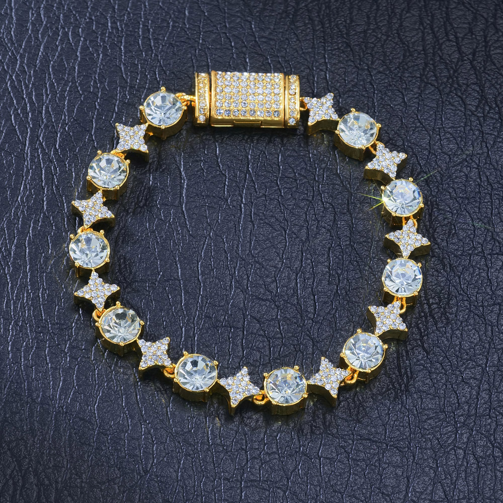 8mm Iced Out Quadrangular Star Bracelet In Gold With Street Luxury Shine - Image 3