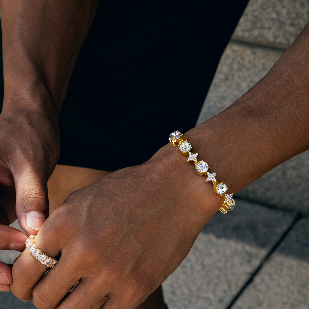 8mm Iced Out Quadrangular Star Bracelet In Gold With Street Luxury Shine - Image 5