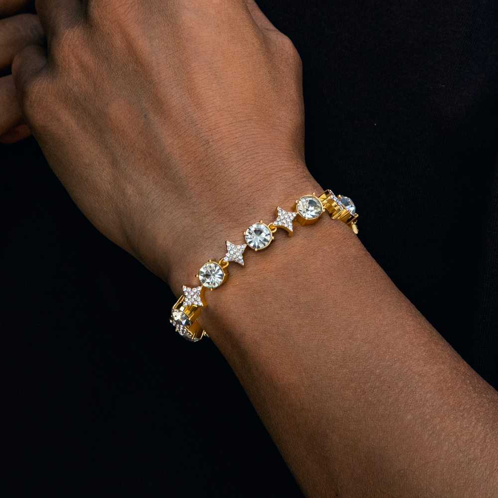 8mm Iced Out Quadrangular Star Bracelet In Gold With Street Luxury Shine