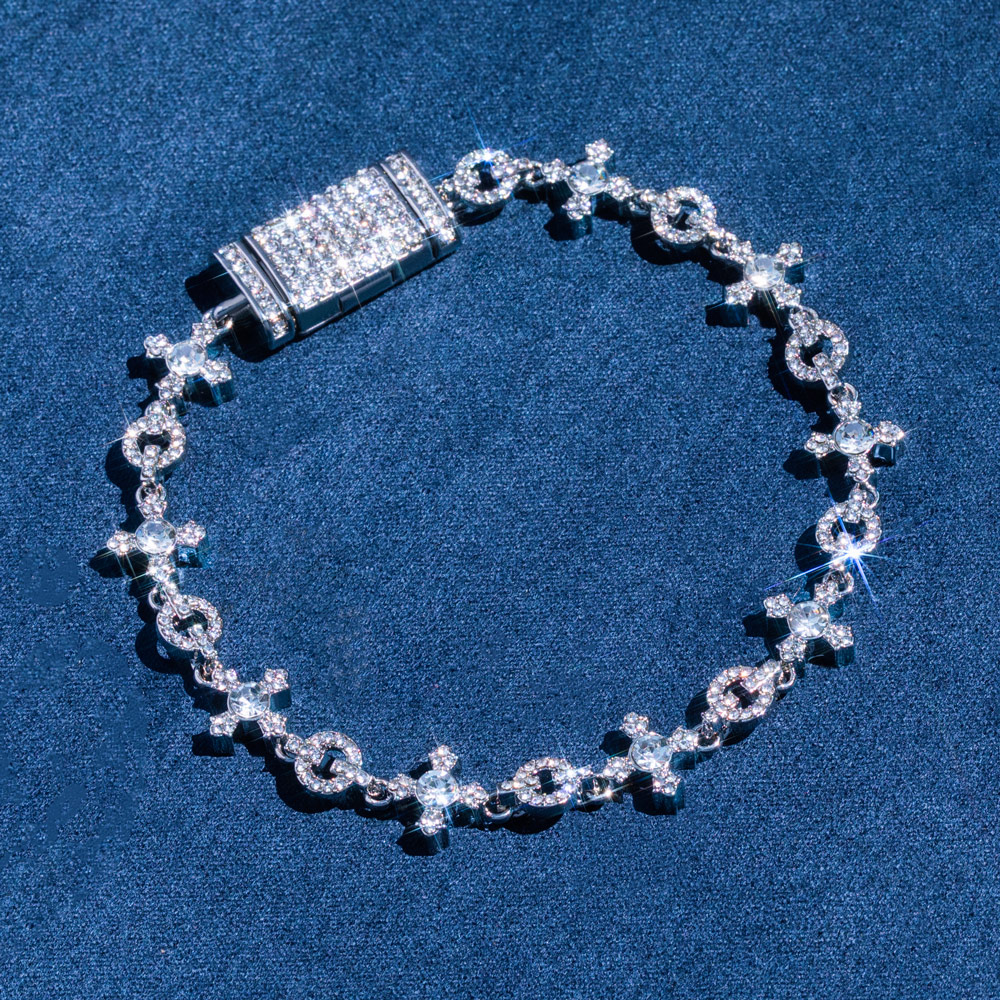 Iced Out Circle And Cross Bracelet In White Gold With Street Luxury Shine - Image 3