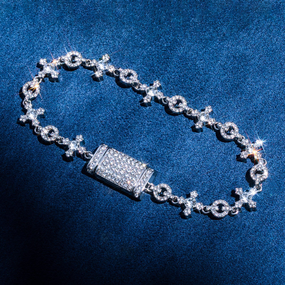 Iced Out Circle And Cross Bracelet In White Gold With Street Luxury Shine - Image 5