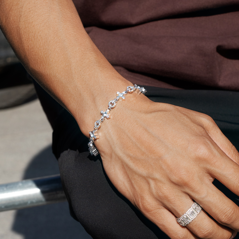 Iced Out Circle And Cross Bracelet In White Gold With Street Luxury Shine - Image 7