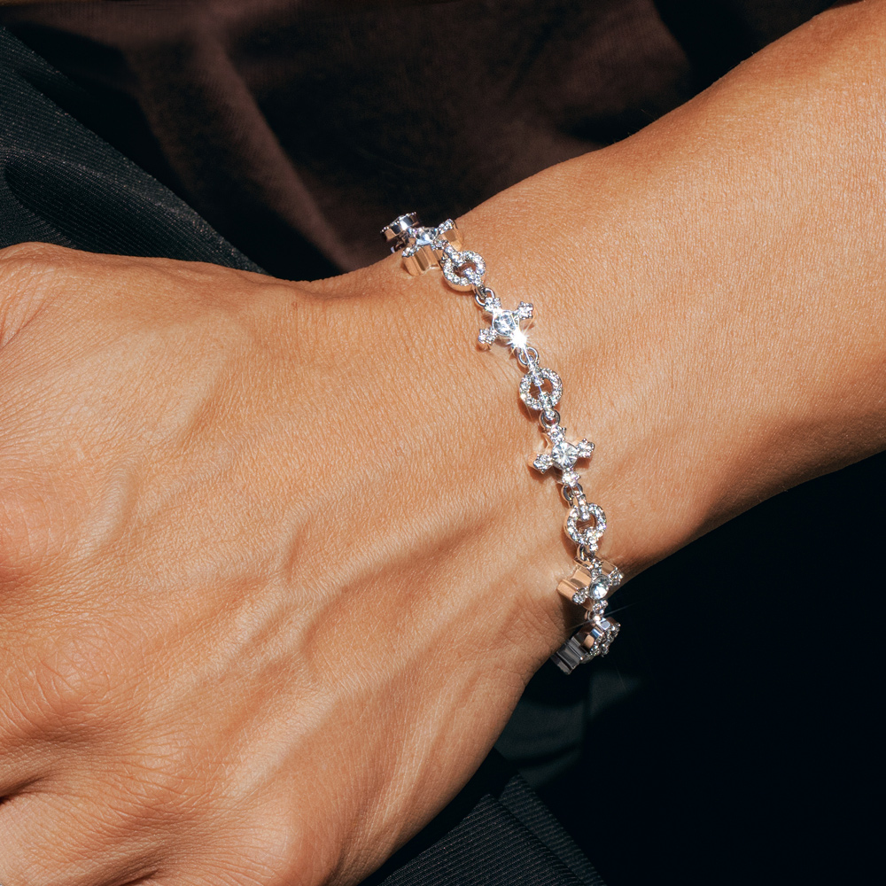 Iced Out Circle And Cross Bracelet In White Gold With Street Luxury Shine