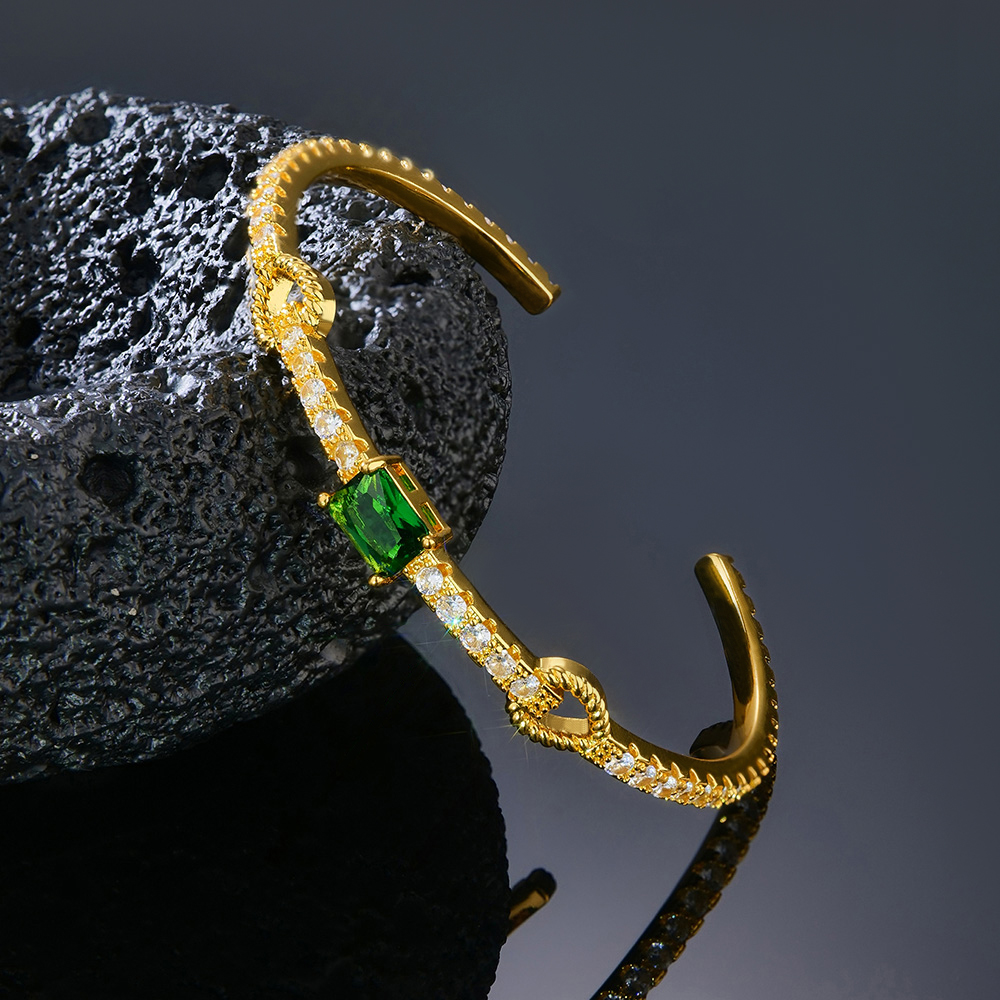 Emerald Knot Open Bangle Bracelet Bold Statement Style With Street Luxury - Image 5