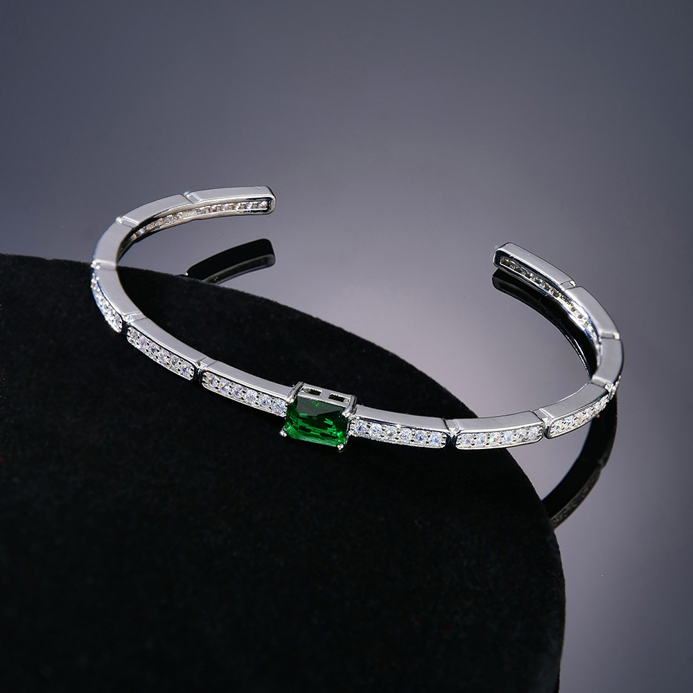 Emerald Segmented Open Bangle Bracelet Gold With Street Luxury Shine - Image 3