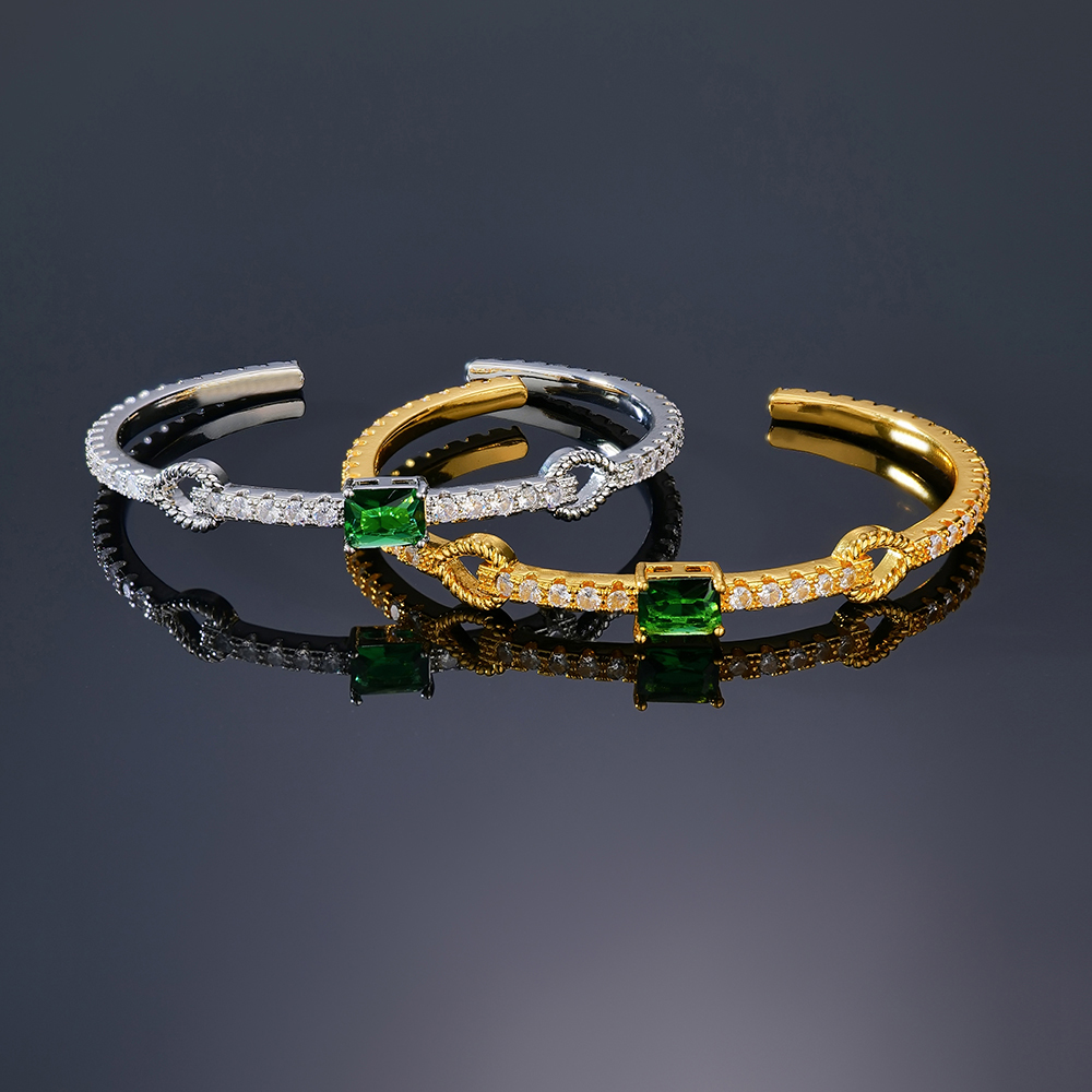 Emerald Segmented Open Bangle Bracelet Gold With Street Luxury Shine - Image 4