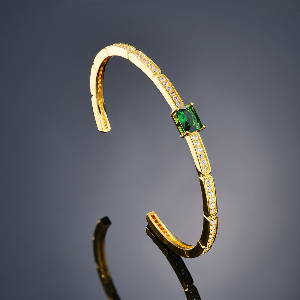 Emerald Segmented Open Bangle Bracelet Gold With Street Luxury Shine - Image 5