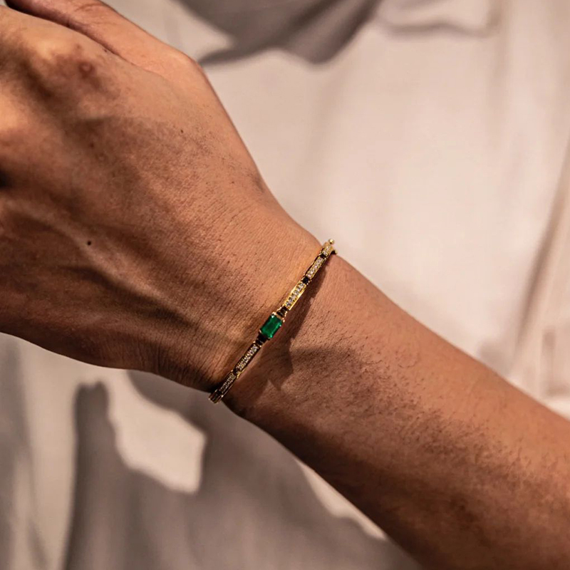 Emerald Segmented Open Bangle Bracelet Gold With Street Luxury Shine - Image 6