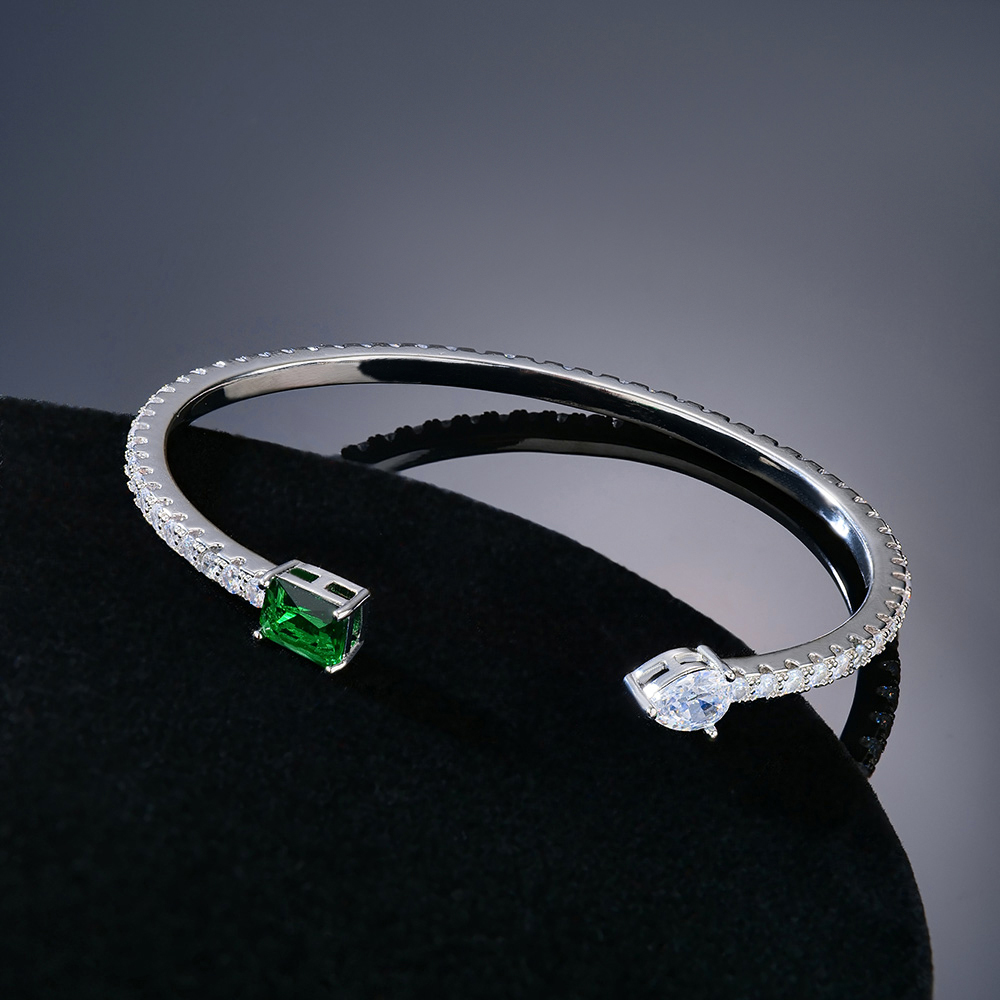 Emerald Pear Cut Open Bangle Bracelet Gold With Street Luxury Shine - Image 3