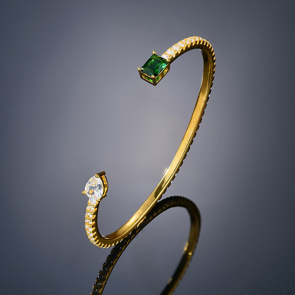 Emerald Pear Cut Open Bangle Bracelet Gold With Street Luxury Shine - Image 5