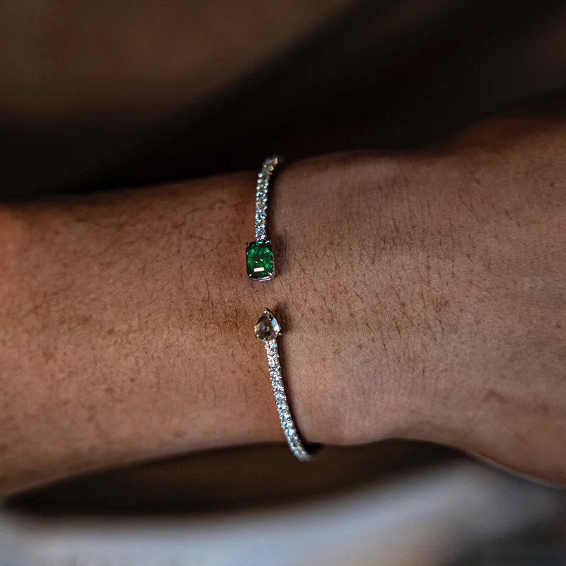 Emerald Pear Cut Open Bangle Bracelet Gold With Street Luxury Shine