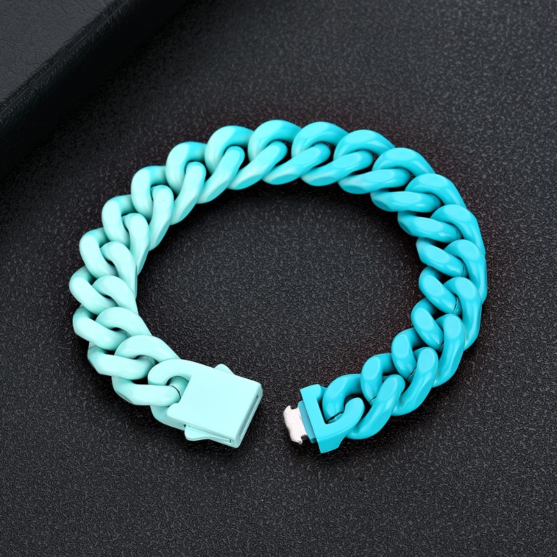 13mm Baked Lacquer Gradient Two Color Cuban Bracelet Silver - Image 3