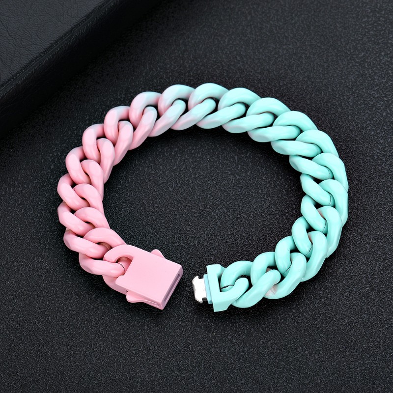 13mm Baked Lacquer Gradient Two Color Cuban Bracelet Silver - Image 4