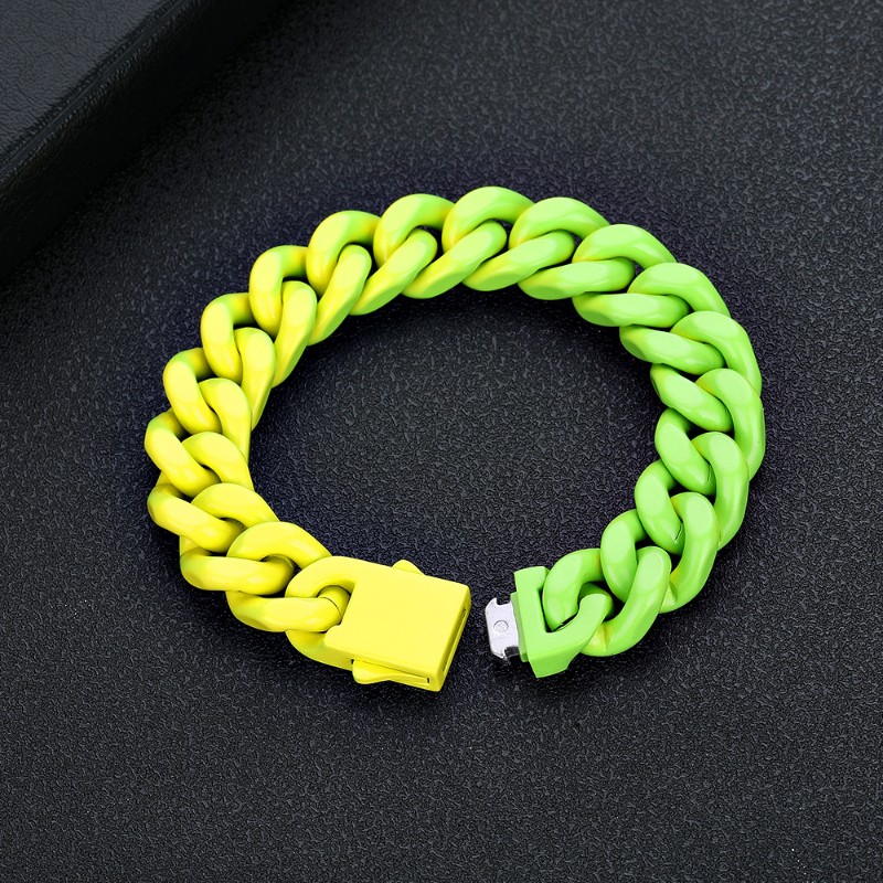 13mm Baked Lacquer Gradient Two Color Cuban Bracelet Silver - Image 5