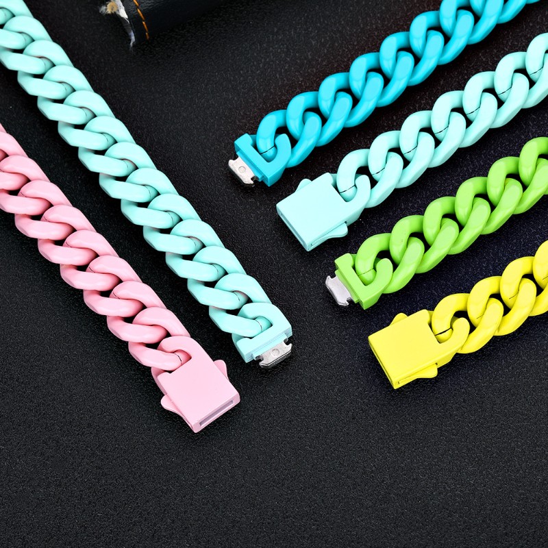 13mm Baked Lacquer Gradient Two Color Cuban Bracelet Silver - Image 6