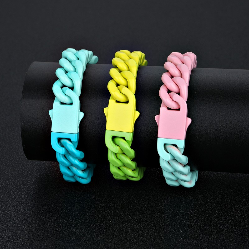 13mm Baked Lacquer Gradient Two Color Cuban Bracelet Silver
