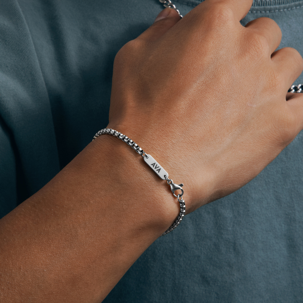 3mm Custom Name Stainless Steel Round Box Bracelet With Street Luxury Shine