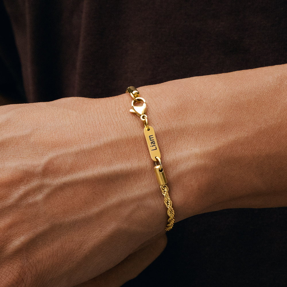 3mm Custom Name Rope Bracelet In Gold Made For Bold Statement Looks