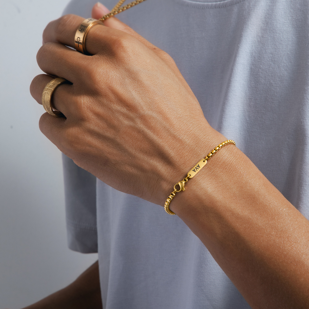 3mm Custom Name Round Box Bracelet In Gold With Street Luxury Shine - Image 3