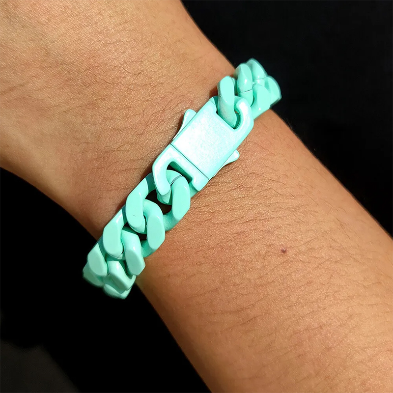 13mm Colorful Cuban Link Bracelet For Men Silver With Street Luxury Shine - Image 7